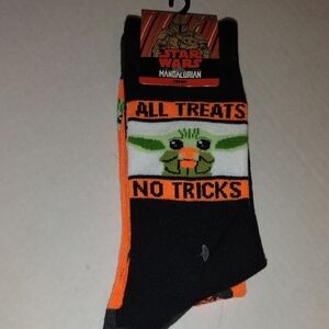 Star Wars Mandalorian Black and Orange Crew Socks 2 Pairs
